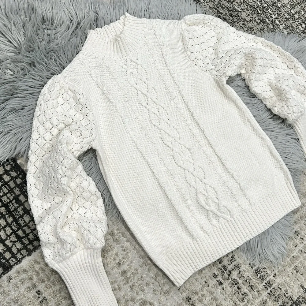 Janie & Jack Cream Cable‎ Knit Scalloped Collar Sweater Youth Size 18